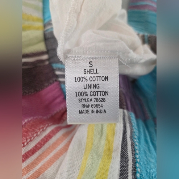 Blue Rain Striped Boho Ruffled Hi-Lo Hem Midi Skirt Rainbow Cotton Small - Picture 8 of 9